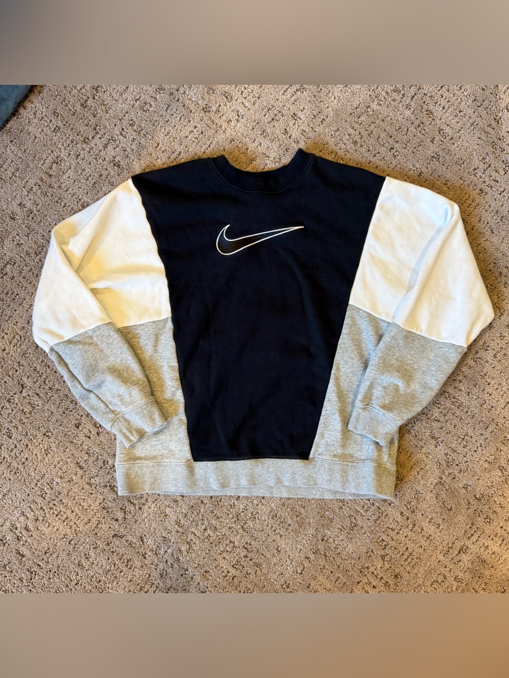Nike Colorblock Crewneck Sweatshirt in Black, Gray & White